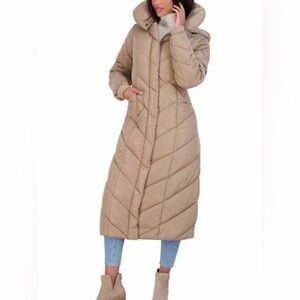 Steve Madden Champagne Quilted Puffer Coat NWT XS Length 46”